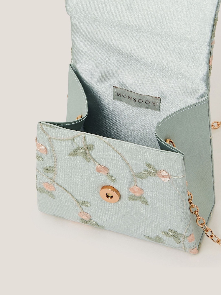 Monsoon Green Floral Print Embroidered Butterfly Handbag - Image 4 of 4 Monsoon Green Floral Print Embroidered Butterfly Handbag - Image 4 of 4