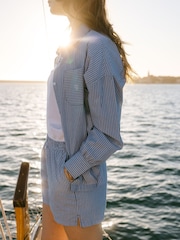 أزرق - Chelsea Peers Cotton Poplin Stripe Shorts - صورة 3 من 5