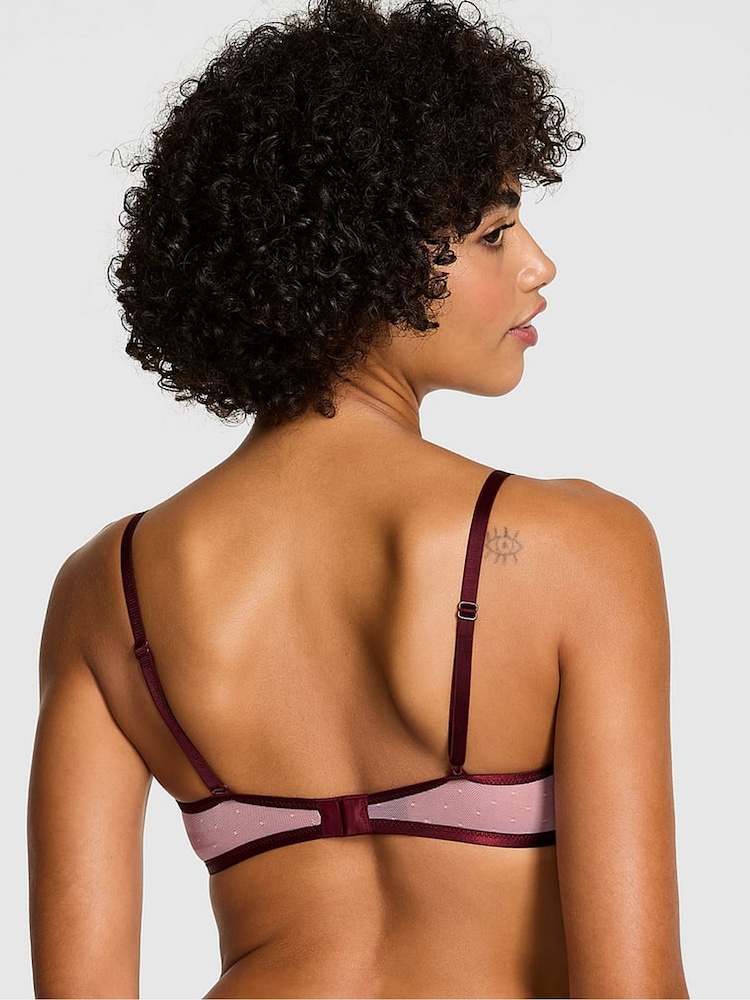 Victoria's Secret PINK Burgandy Pink Rose Applique Mesh Bra - Image 2 of 3 Victoria's Secret PINK Burgandy Pink Rose Applique Mesh Bra - Image 2 of 3
