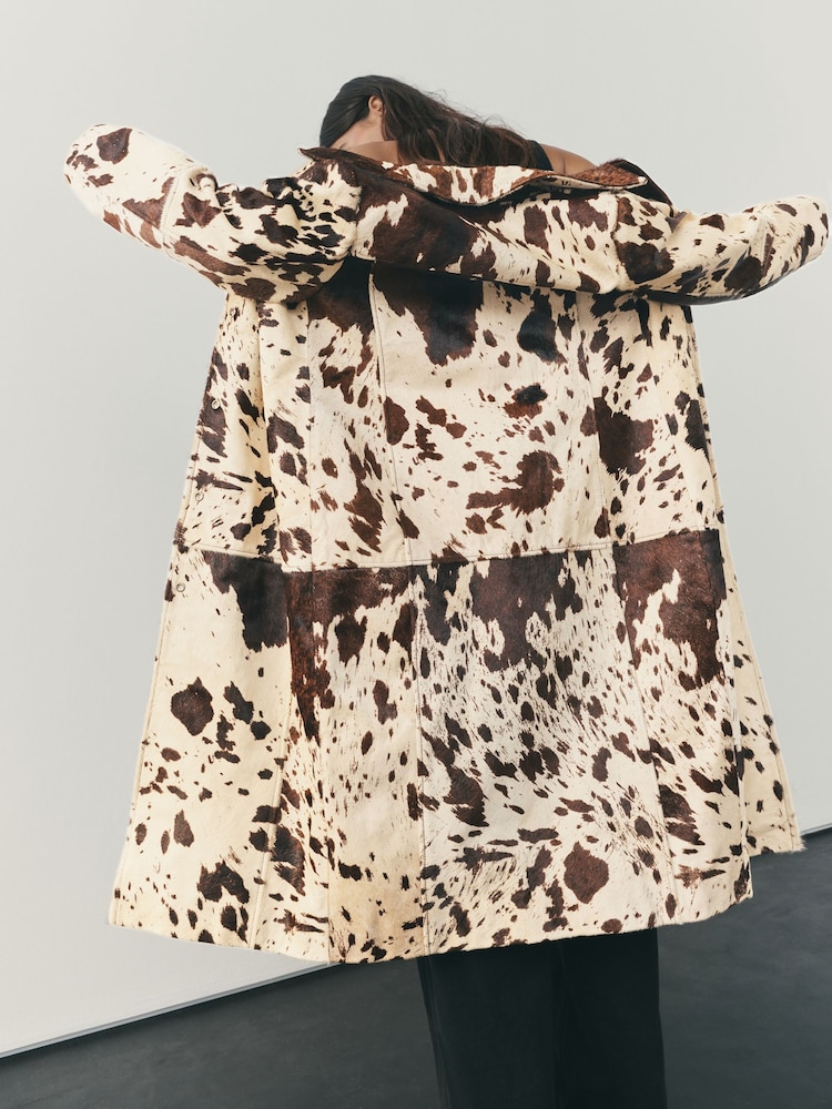 Nothing Ordinary Animal Cowhide Leather Midi Car Coat - Image 2 of 8 Nothing Ordinary Animal Cowhide Leather Midi Car Coat - Image 2 of 8