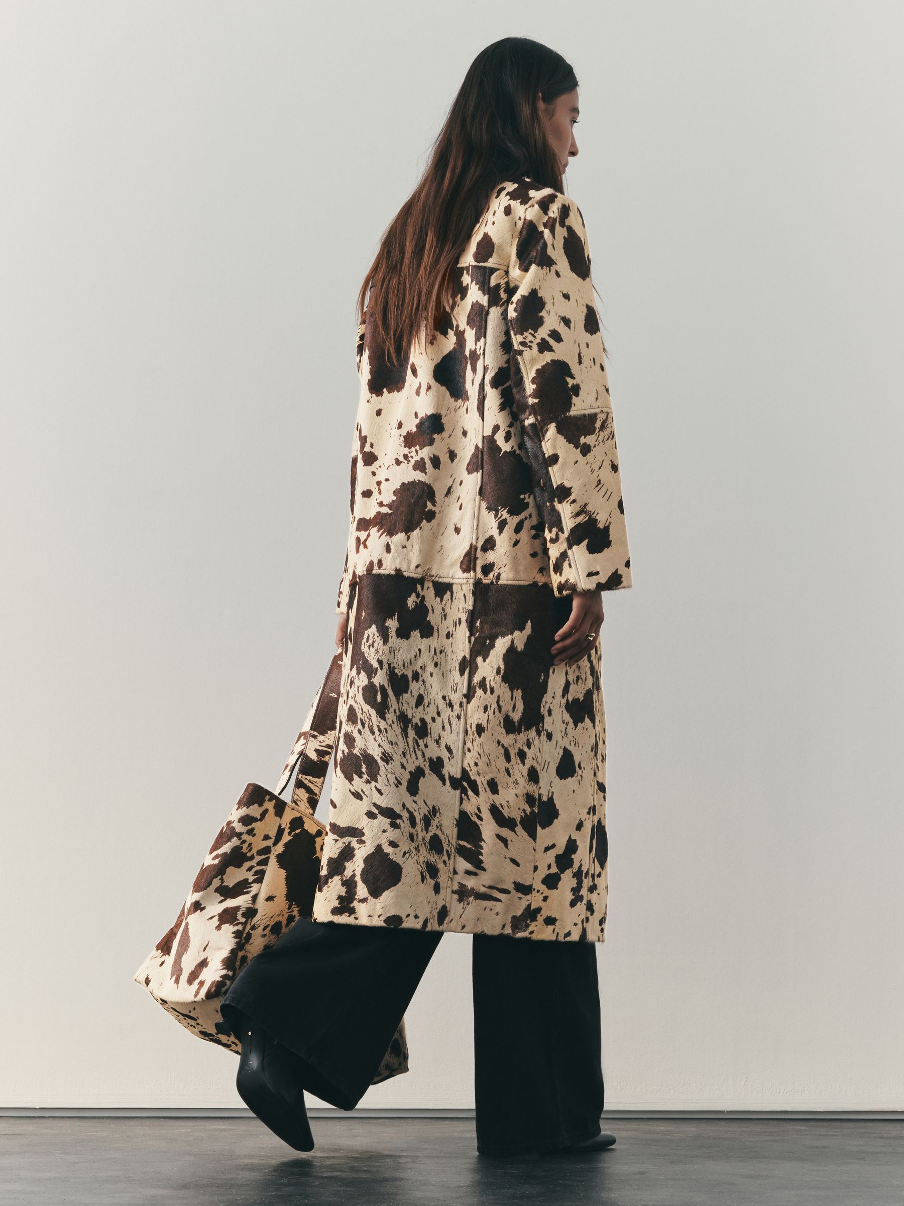 Buy Nothing Ordinary Animal Cow Print Leather Midi Car Coat from