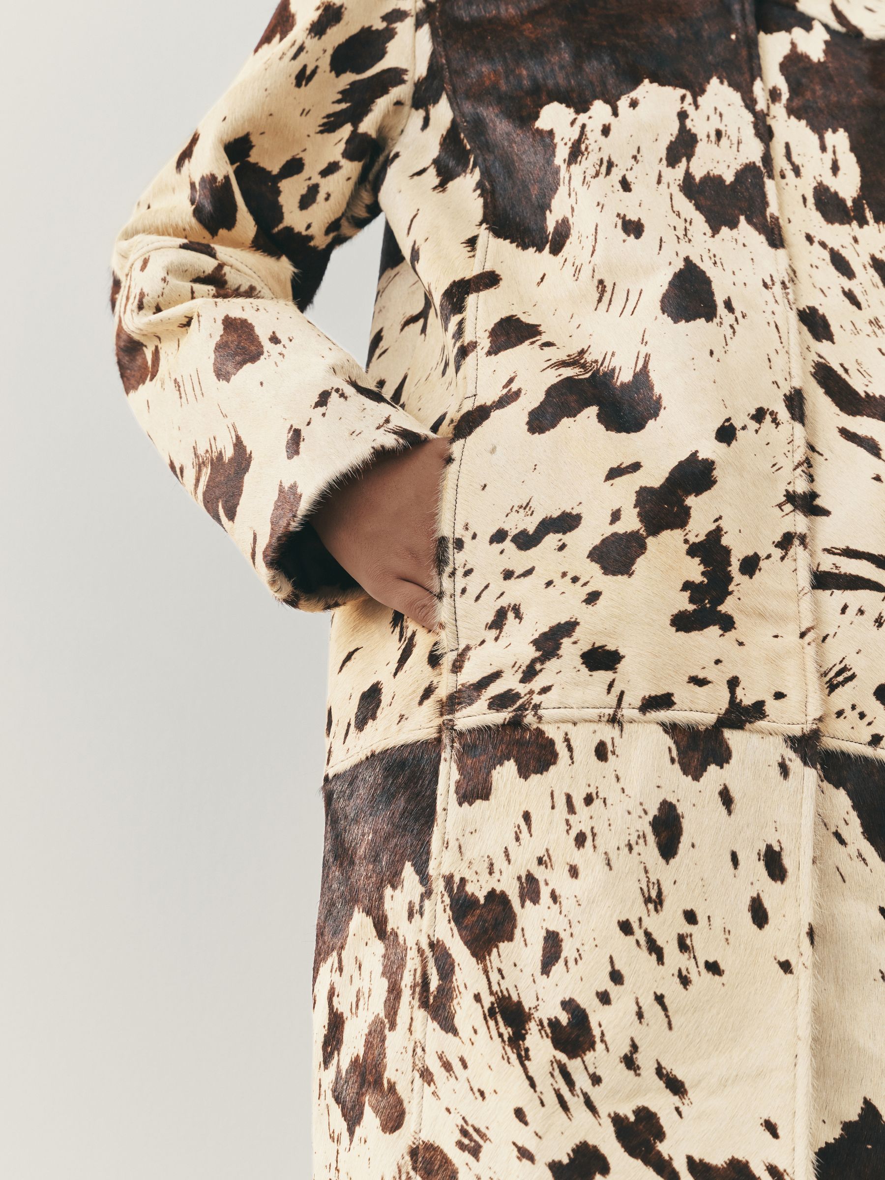 Buy Nothing Ordinary Animal Cow Print Leather Midi Car Coat from