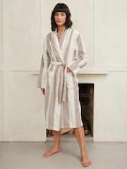 Chelsea Peers Natural Towelling Stripe 100% Cotton Dressing Gown - Image 1 of 4
