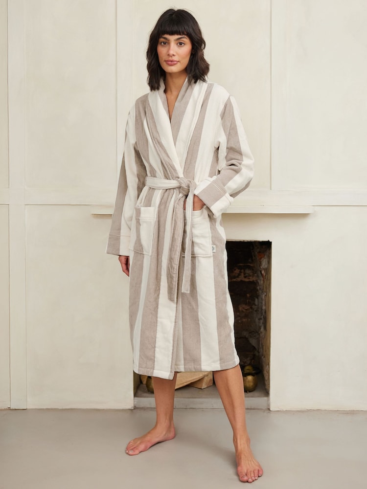 Chelsea Peers Natural Towelling Stripe 100% Cotton Dressing Gown - Image 1 of 4
