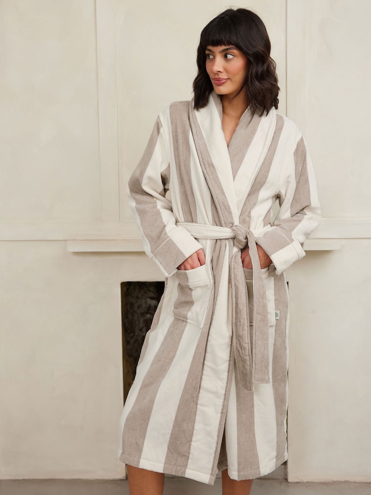 Chelsea Peers Natural Towelling Stripe 100% Cotton Dressing Gown - Image 2 of 4