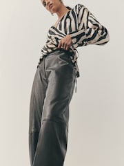 Nothing Ordinary Black Leather Barrel Leg Trousers - Image 4 of 6