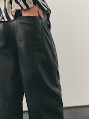 Nothing Ordinary Black Leather Barrel Leg Trousers - Image 5 of 6