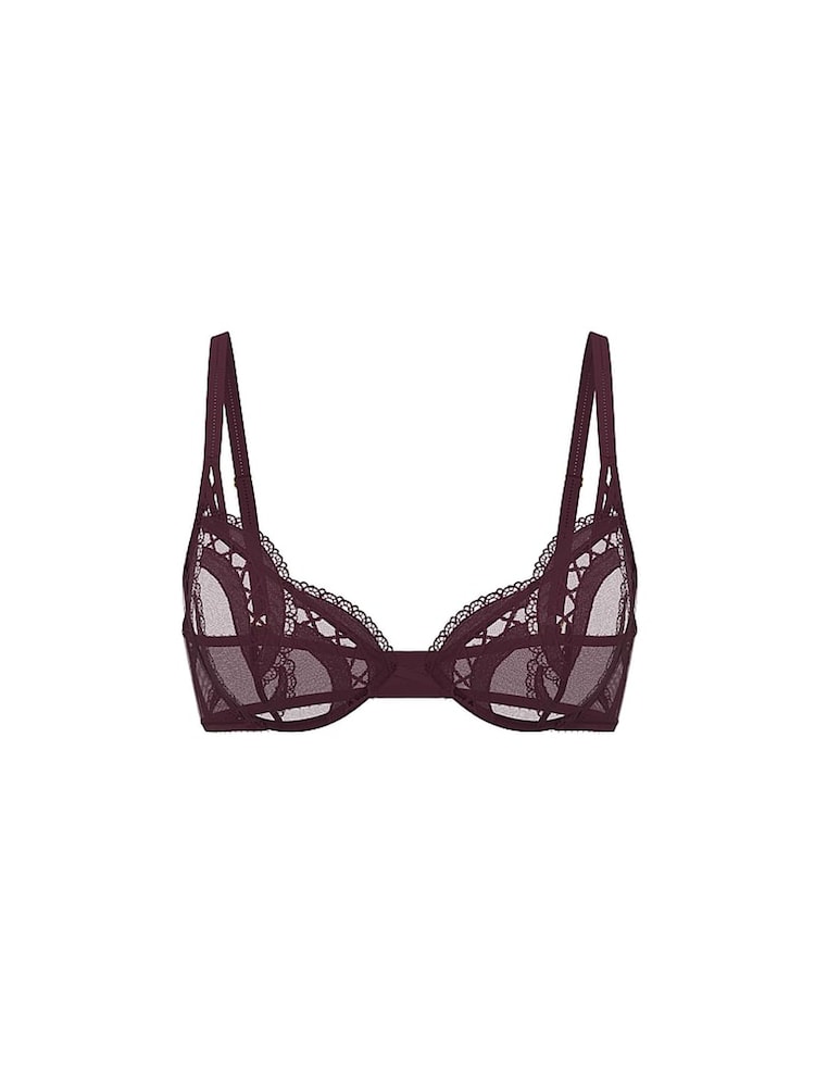Victoria's Secret Winter Wine Red Unlined Demi Lace Embroidery Bra - Image 5 of 5