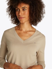 Tommy Hilfiger Natural Fine Knit Jersey V-Neck Jumper - Image 4 of 6