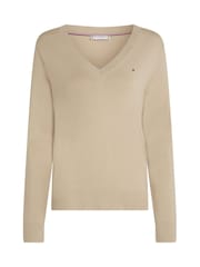 Tommy Hilfiger Natural Fine Knit Jersey V-Neck Jumper - Image 5 of 6