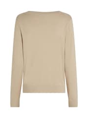 Tommy Hilfiger Natural Fine Knit Jersey V-Neck Jumper - Image 6 of 6