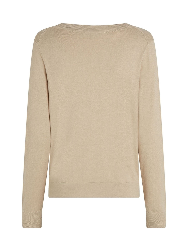 Tommy Hilfiger Natural Fine Knit Jersey V-Neck Jumper - Image 6 of 6