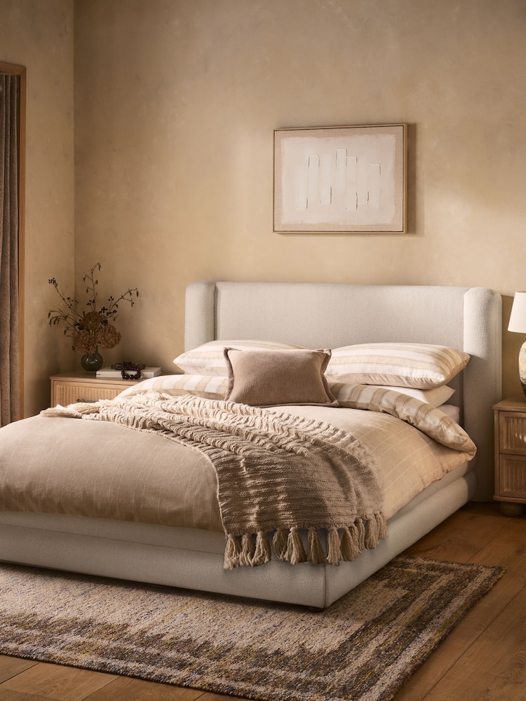 Boucle Twill Oyster Natural Fordham Upholstered Ottoman Storage Bed Frame - Image 1 of 10