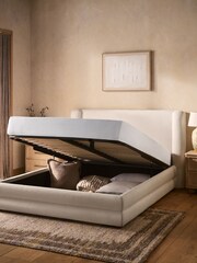 Boucle Twill Oyster Natural Fordham Upholstered Ottoman Storage Bed Frame - Image 3 of 10