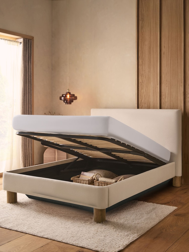 Soft Twill Oyster Natural Brayden Upholstered Ottoman Storage Bed Frame - Image 2 of 10