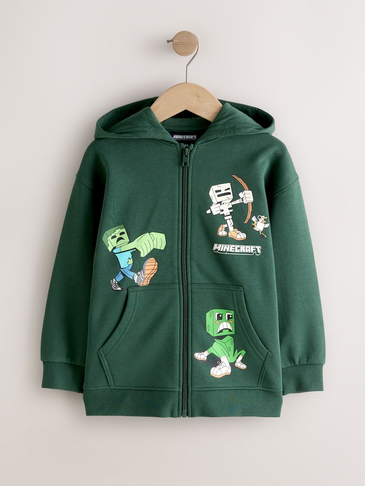 Green Minecraft Zip Through Hoodie (3-16yrs) - Image 1 of 6