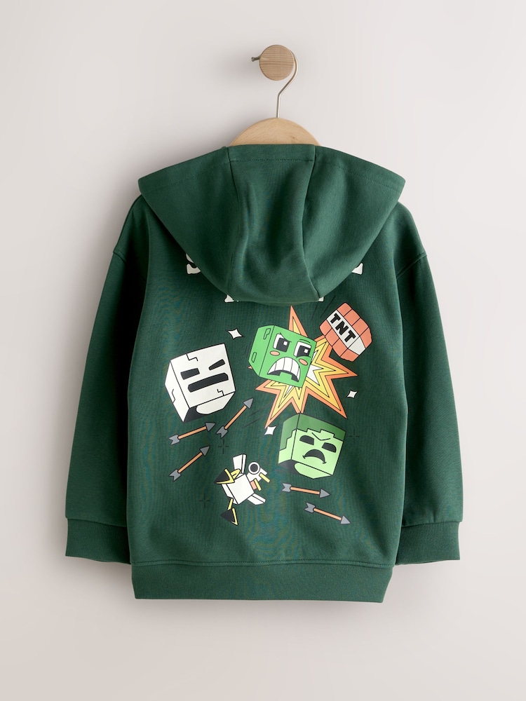 Green Minecraft Zip Through Hoodie (3-16yrs) - Image 2 of 6