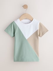 Salbeigrün/Neutral/Weiß - Kurzarm-T-Shirt im Colourblock-Design (3M.–7J.) (3M.–7J.) - Bild 1 von 4