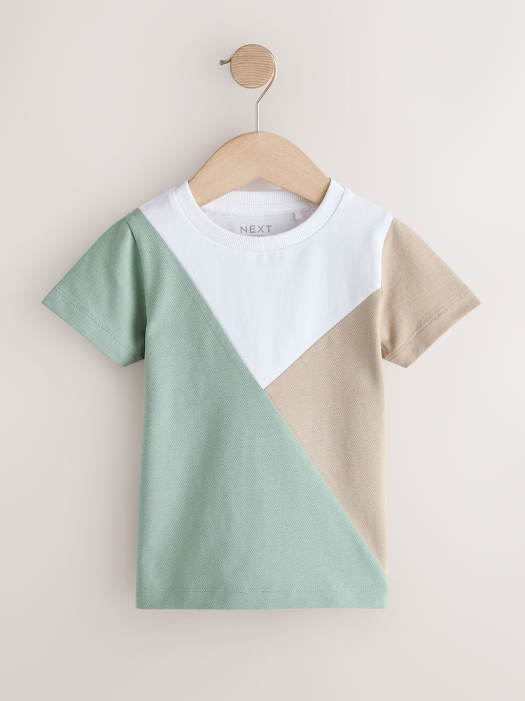 Sage Green/Neutral/White Short Sleeve Colourblock T-Shirt (3mths-7yrs) (3mths-7yrs) - Image 1 of 4 Sage Green/Neutral/White Short Sleeve Colourblock T-Shirt (3mths-7yrs) (3mths-7yrs) - Image 1 of 4
