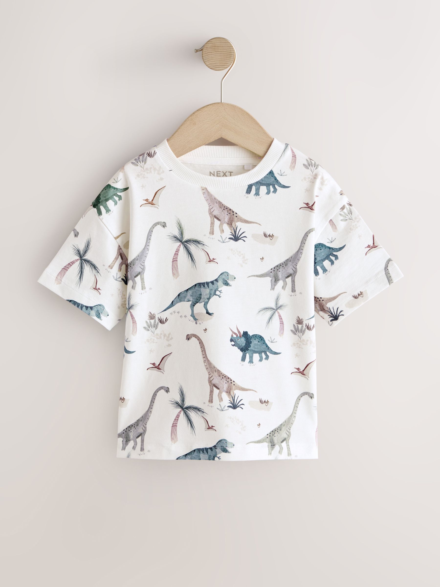 Buy White Watercolour Dinosaurs Short Sleeve All-Over Print T