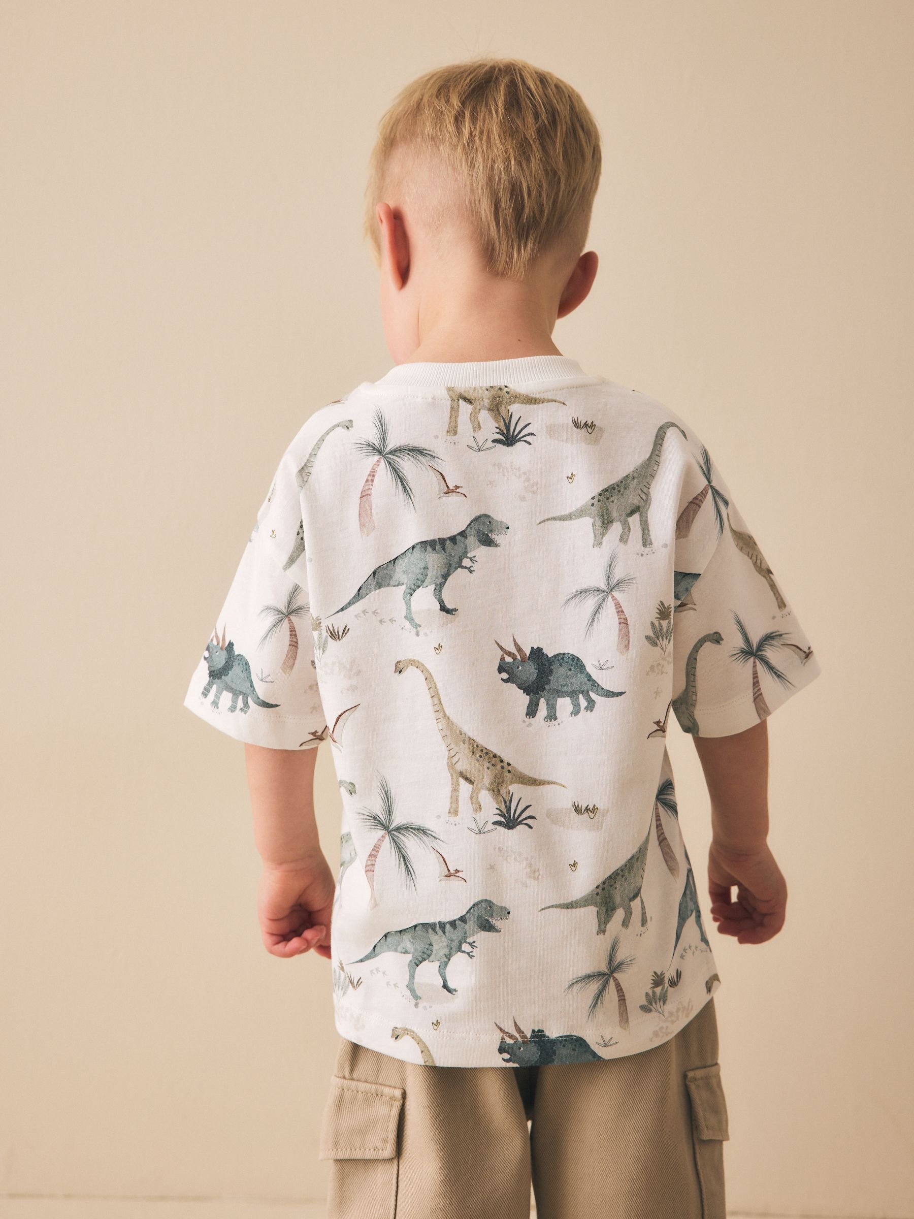 Buy White Watercolour Dinosaurs Short Sleeve All-Over Print T