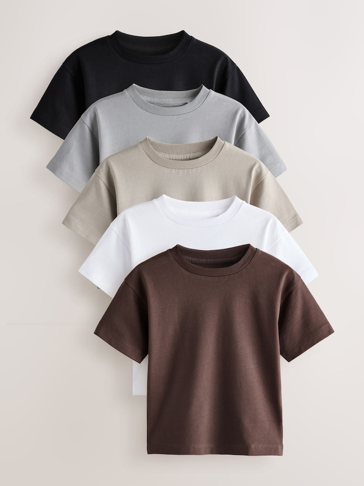 Black/Grey/Brown/Stone/White Short Sleeve T-Shirts 5 Pack (3mths-7yrs) - Image 1 of 9 Black/Grey/Brown/Stone/White Short Sleeve T-Shirts 5 Pack (3mths-7yrs) - Image 1 of 9