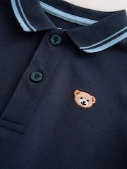 Navy Blue Bear Embroidery Short Sleeve Polo Shirt (3mths-7yrs) - Image 8 of 8
