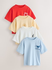 White/Blue/Red/Yellow Slogan Short Sleeve Graphic T-Shirts 4 Pack (3mths-7yrs) - Image 1 of 8