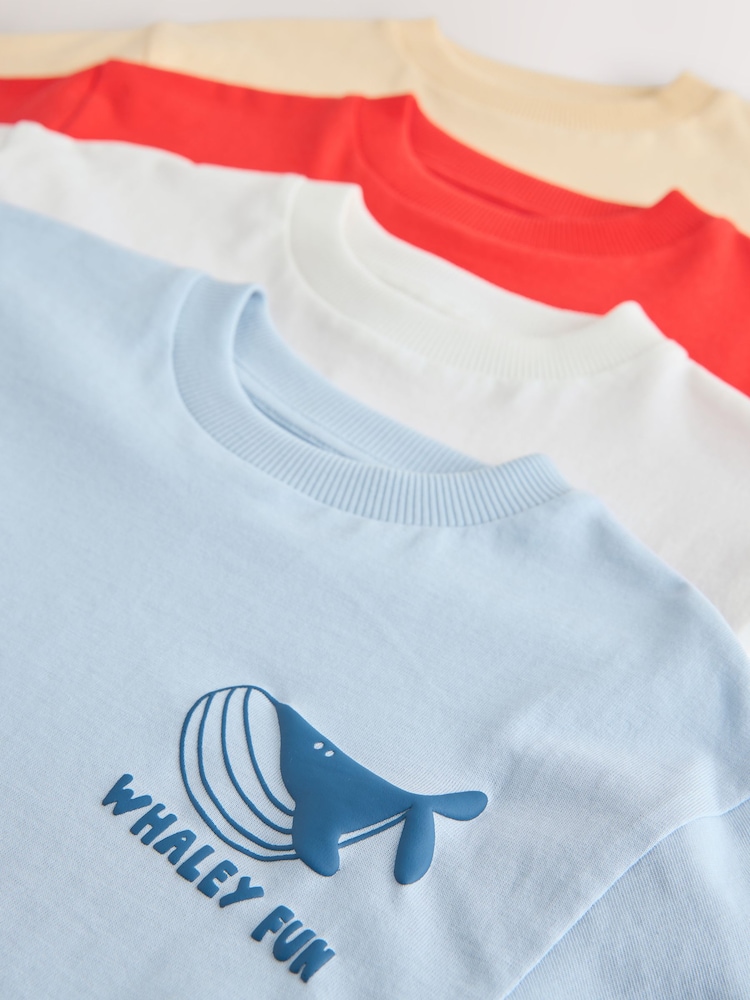 White/Blue/Red/Yellow Slogan Short Sleeve Graphic T-Shirts 4 Pack (3mths-7yrs) - Image 8 of 8 White/Blue/Red/Yellow Slogan Short Sleeve Graphic T-Shirts 4 Pack (3mths-7yrs) - Image 8 of 8