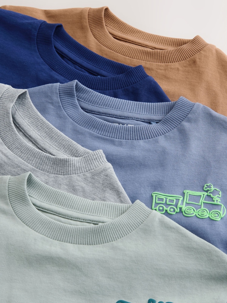 Blue/Charcoal/Green/Brown/Grey Small Short Sleeve Graphic T-Shirts 5 Pack (3mths-7yrs) - Image 9 of 9 Blue/Charcoal/Green/Brown/Grey Small Short Sleeve Graphic T-Shirts 5 Pack (3mths-7yrs) - Image 9 of 9