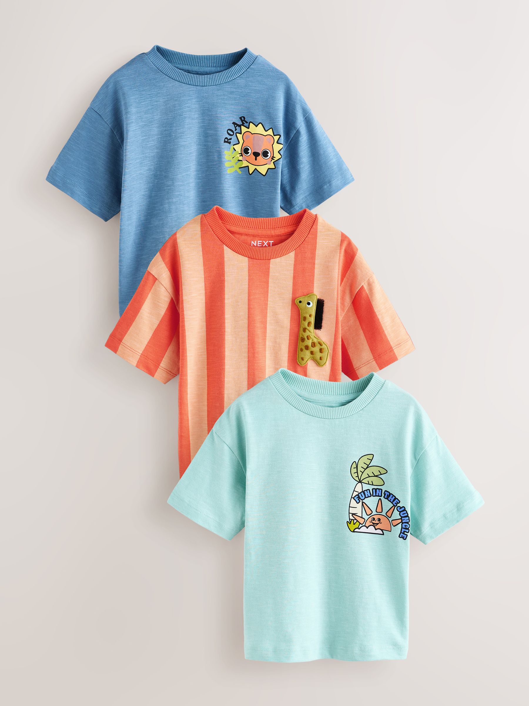 Buy Orange Safari Short Sleeve Graphic T-Shirts 3 Pack (3mths-7yrs