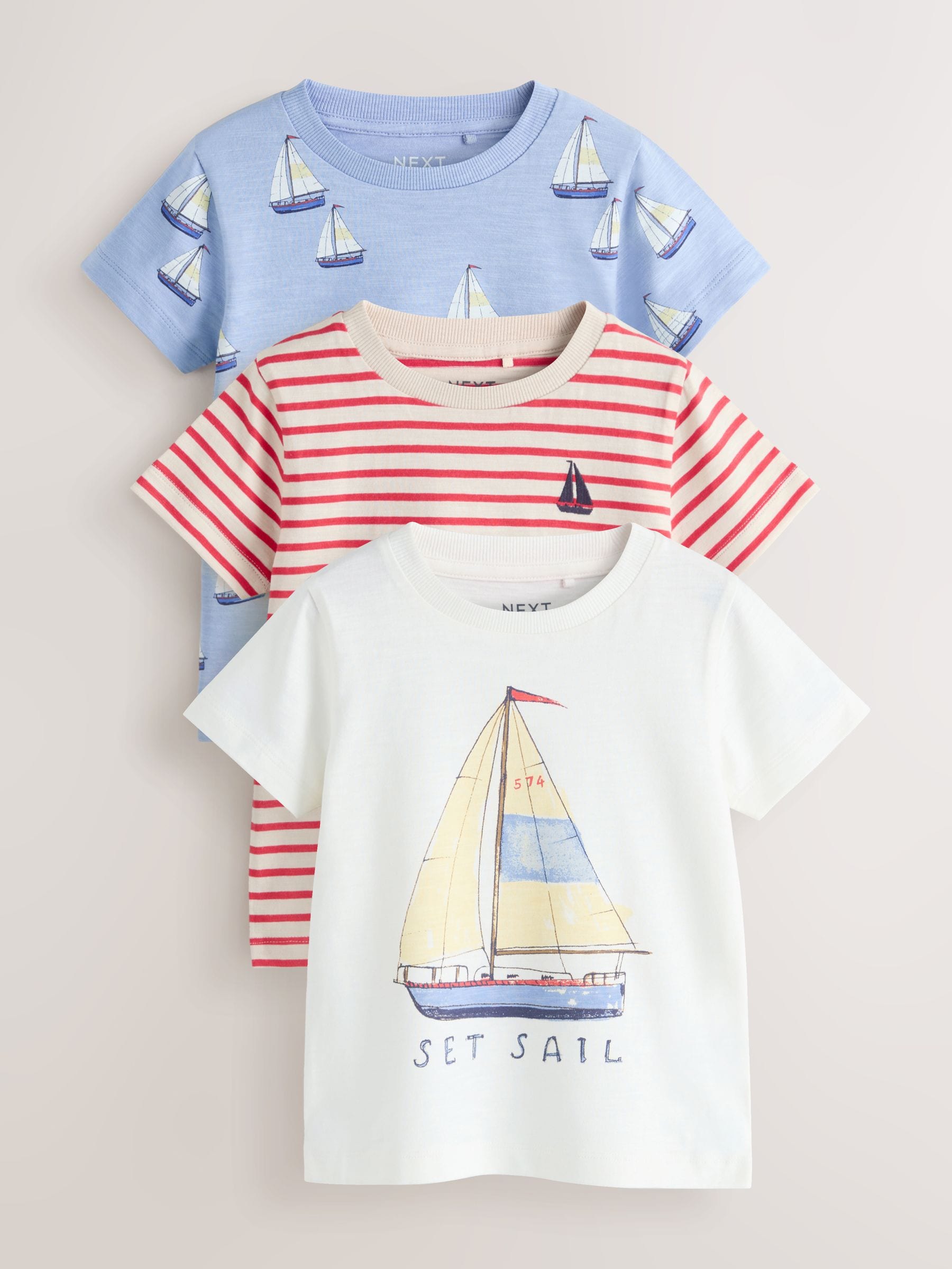 Buy Blue Boat Short Sleeve Graphic T-Shirts 3 Pack (3mths-7yrs