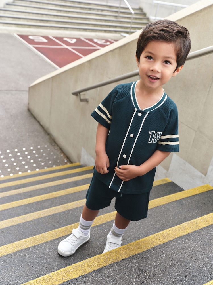 Teal Blue Short Sleeve Varsity Shorts Set (3mths-7yrs) - Image 1 of 10