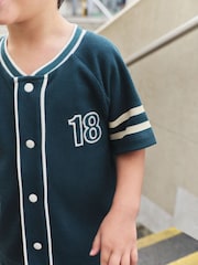 Teal Blue Short Sleeve Varsity Shorts Set (3mths-7yrs) - Image 2 of 10
