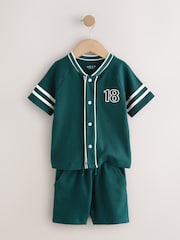 Teal Blue Short Sleeve Varsity Shorts Set (3mths-7yrs) - Image 5 of 10