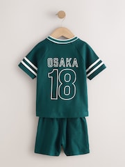 Teal Blue Short Sleeve Varsity Shorts Set (3mths-7yrs) - Image 6 of 10