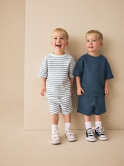 Blue/White Stripe Short Sleeve T-Shirt and Shorts Set 2 Pack (3mths-7yrs) - Image 1 of 10
