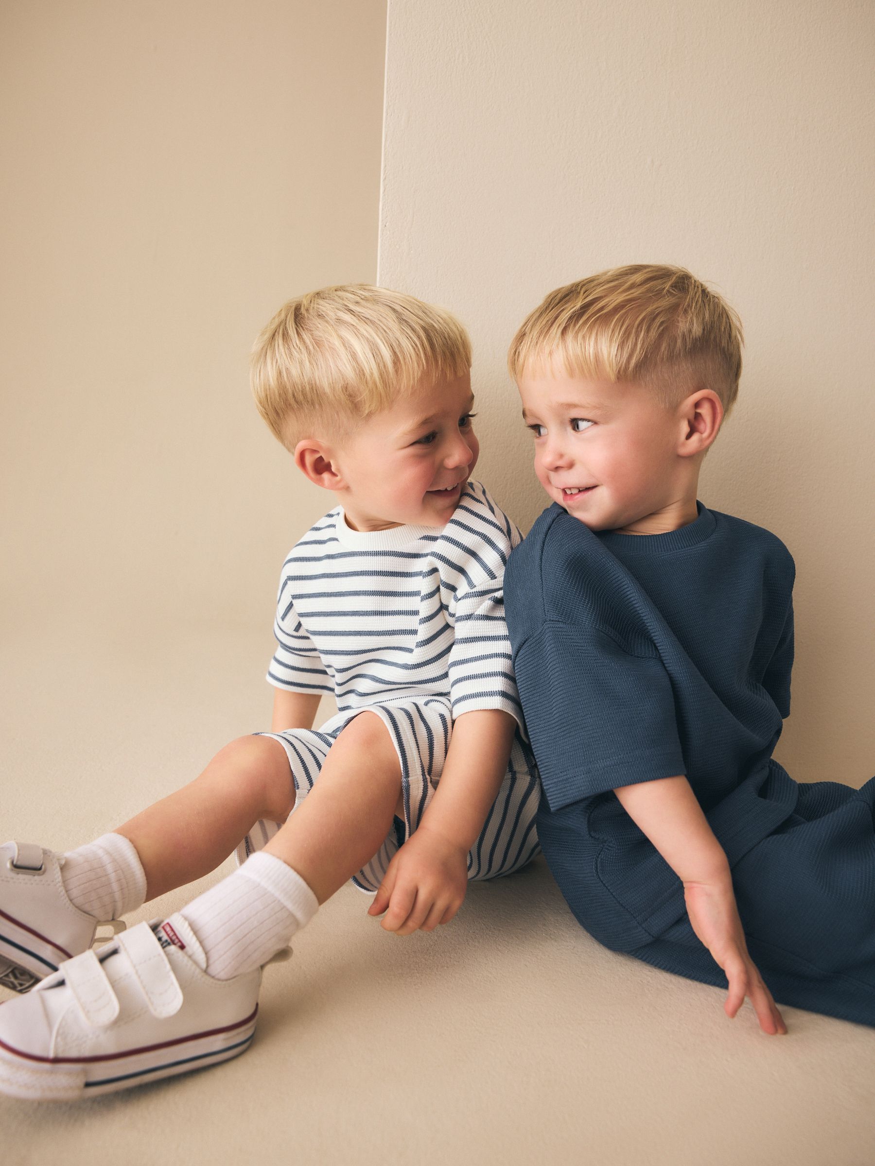 Buy Blue/White Stripe Short Sleeve T-Shirt and Shorts Set 2 Pack