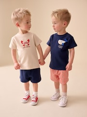 Navy/Cream Padded Sea Animals Short Sleeve T-Shirt and Shorts Set 2 Pack (3mths-7yrs) - Image 2 of 5