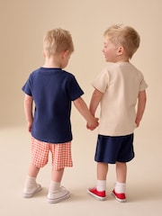 Navy/Cream Padded Sea Animals Short Sleeve T-Shirt and Shorts Set 2 Pack (3mths-7yrs) - Image 3 of 5