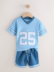 Light Blue Short Sleeve Varsity Shorts Set (3mths-7yrs) - Image 2 of 5