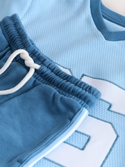 Light Blue Short Sleeve Varsity Shorts Set (3mths-7yrs) - Image 4 of 5