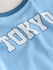 Light Blue Short Sleeve Varsity Shorts Set (3mths-7yrs) - Image 8 of 8