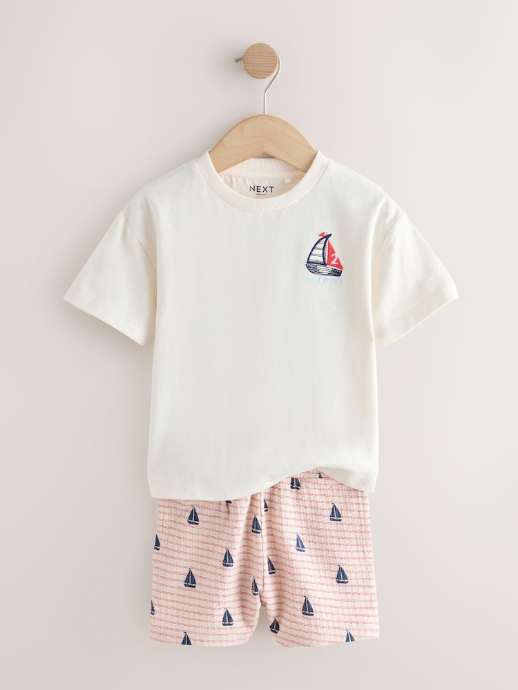 White Boat Embroidery Short Sleeve T-Shirt and Shorts Set (3mths-7yrs) - Image 2 of 5 White Boat Embroidery Short Sleeve T-Shirt and Shorts Set (3mths-7yrs) - Image 2 of 5