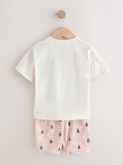 ホワイト ボート刺繍 - 半袖 T シャツ＆ショートパンツセット（3 カ月～ 7 歳） - 画像 6 / 8