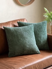 Gallery Home 2 Pack Green Basketweave Chenille Cushions - Image 1 of 5