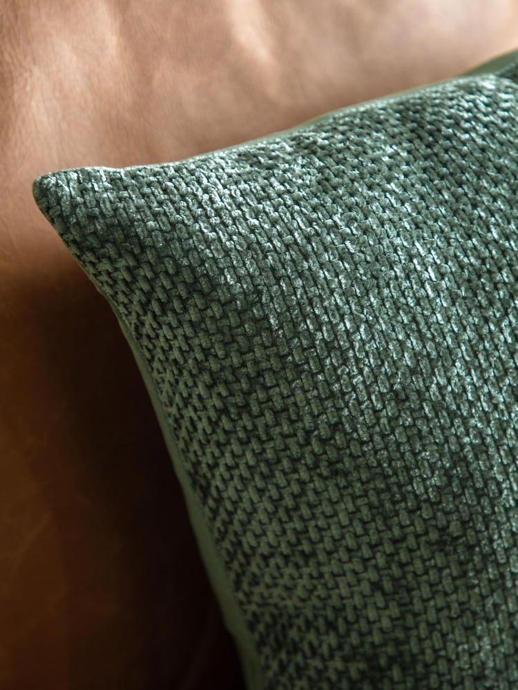 Gallery Home 2 Pack Green Basketweave Chenille Cushions - Image 2 of 5