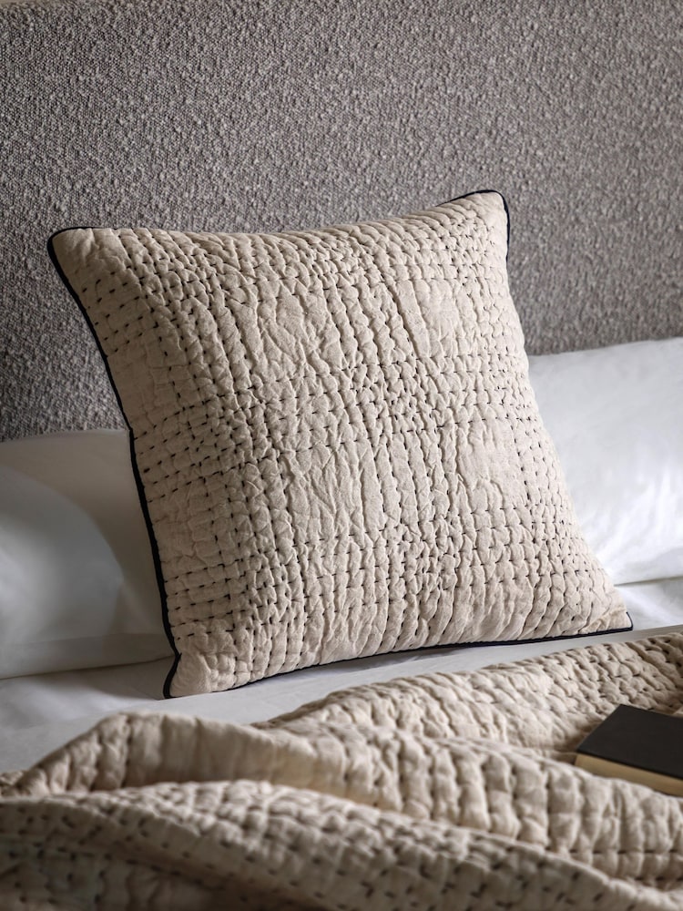 Gallery Home Beige Stitched Cushion - Image 1 of 4 Gallery Home Beige Stitched Cushion - Image 1 of 4