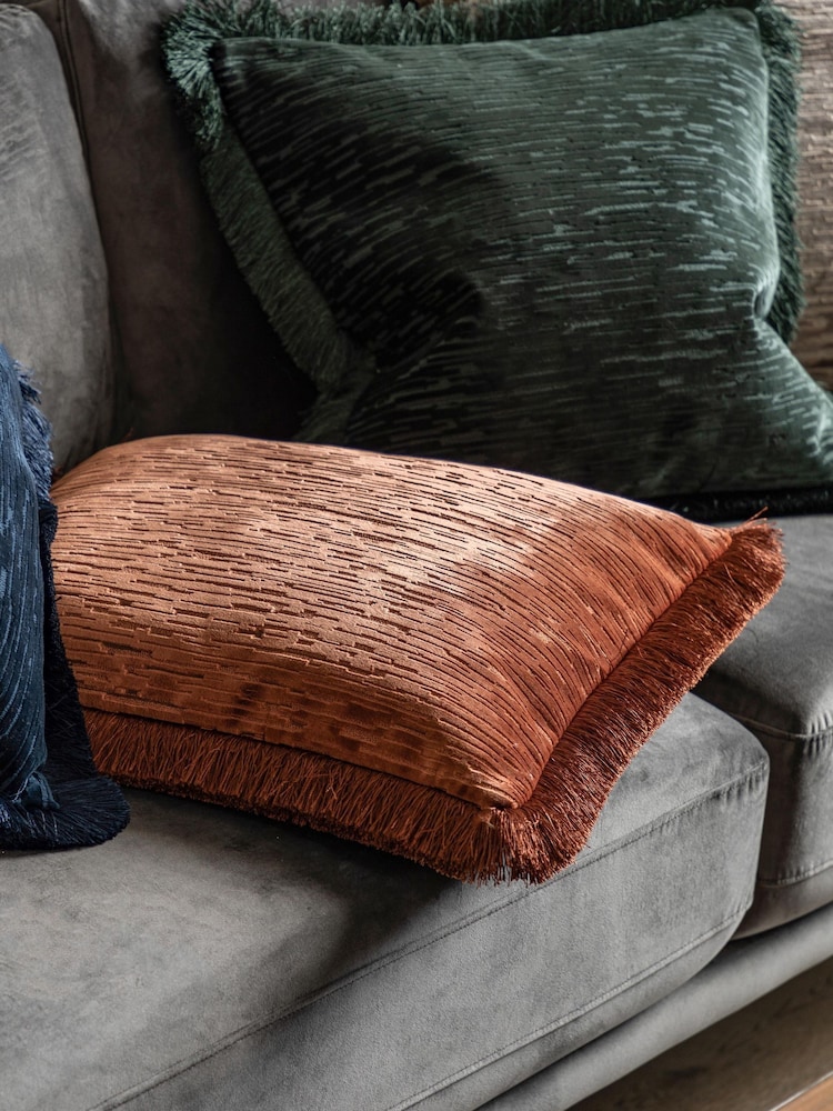 Gallery Home Red Cut Velvet Fringe Cushion - Image 1 of 4