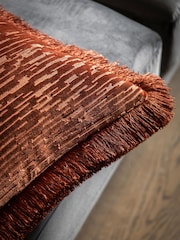 Gallery Home Red Cut Velvet Fringe Cushion - Image 2 of 4